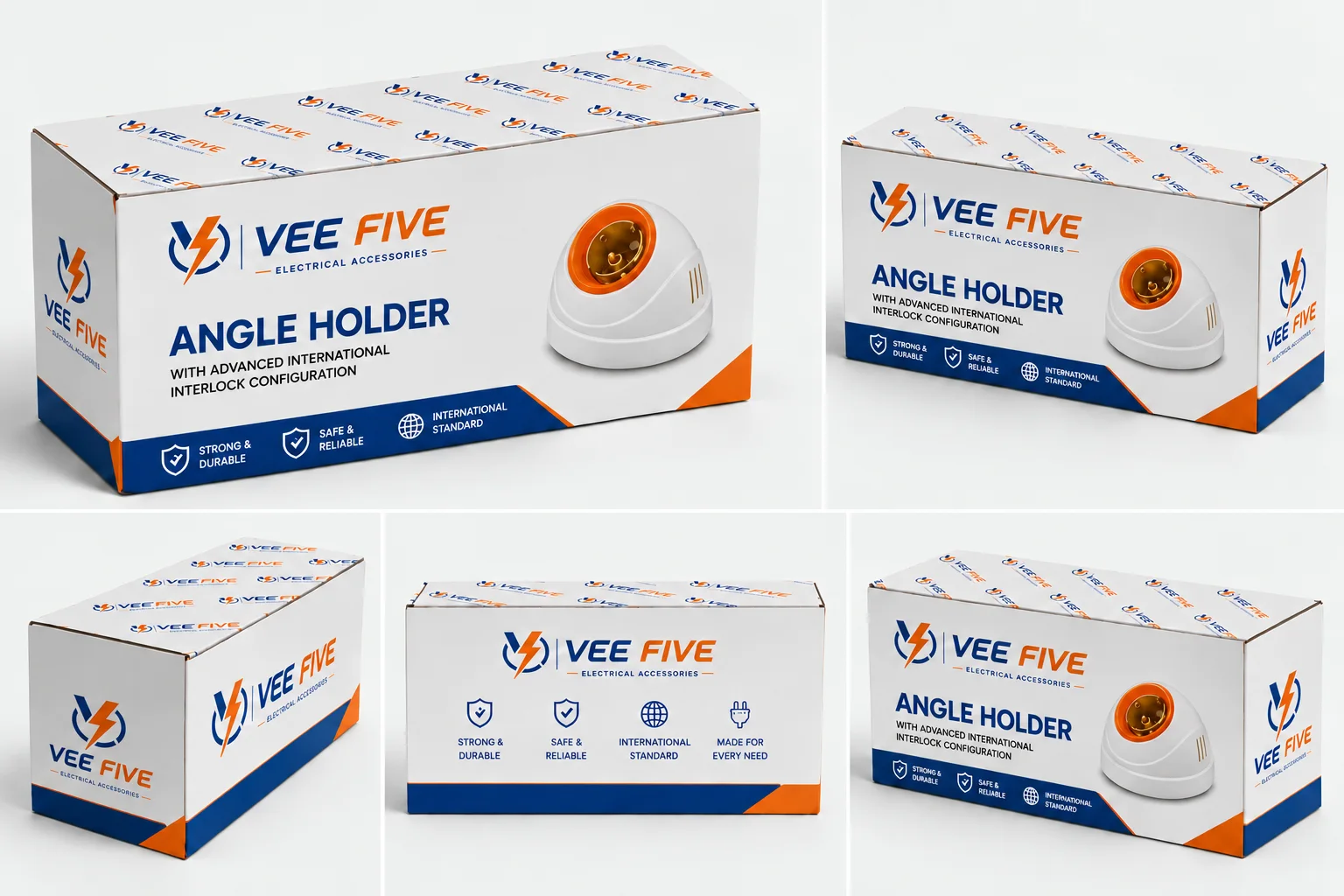 Vee Five Angle Holder packaging shown from five angles