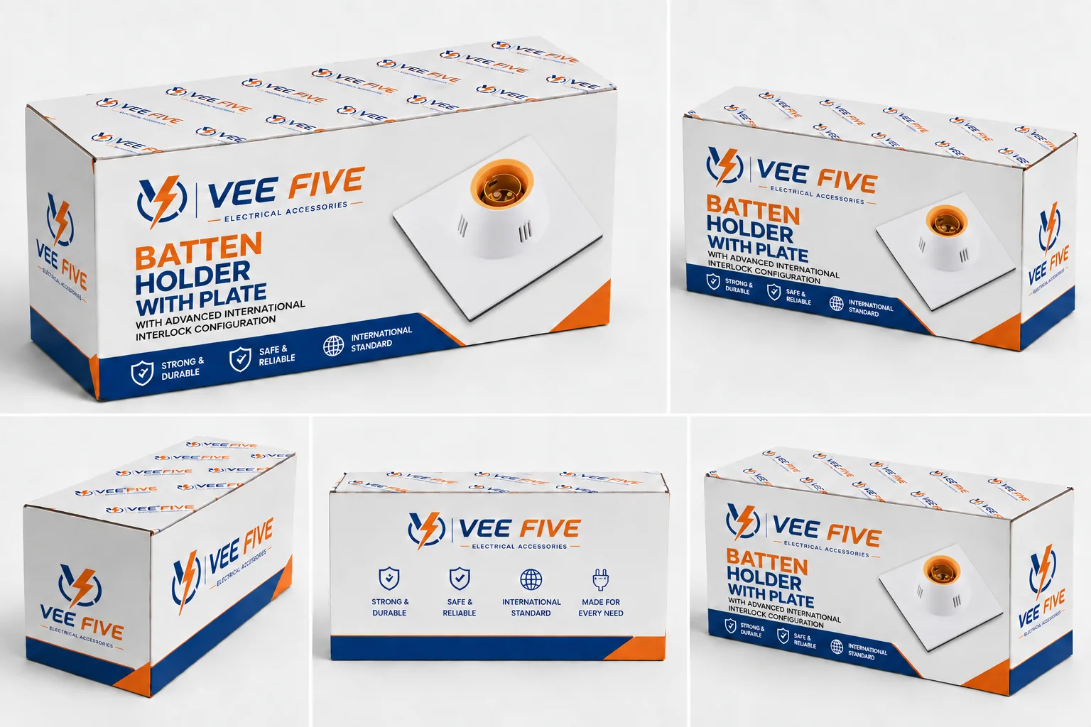 Vee Five Batten Holder With Plate packaging shown from five angles