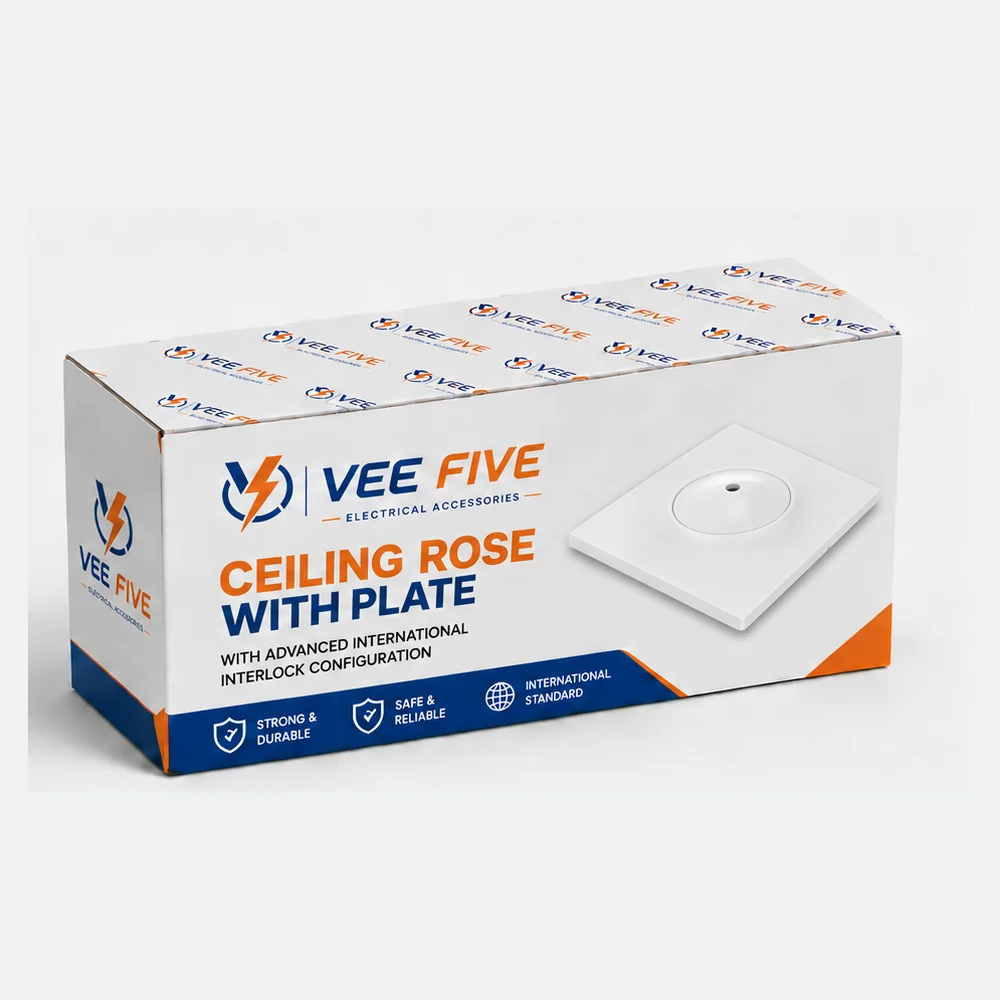 Vee Five Ceiling Rose With Plate box front view